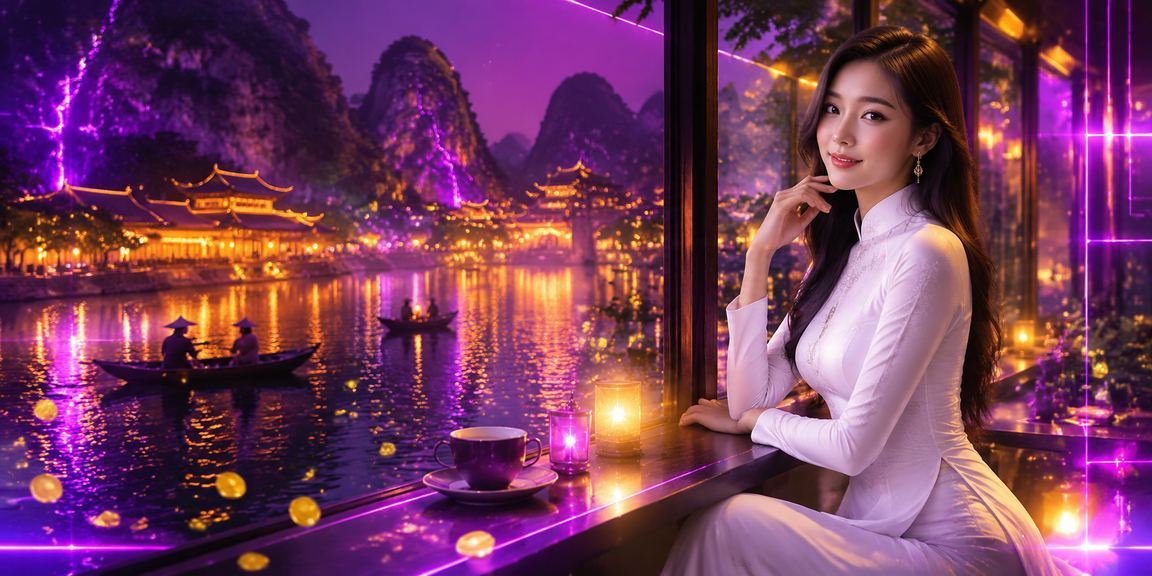 Người chơi thư giãn tại khu giải trí Ninh Bình với trang phục áo dài truyền thống