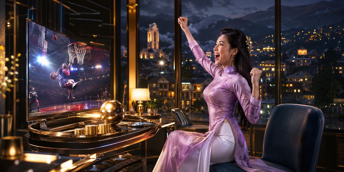 Người phụ nữ mặc áo dài tại Sa Pa theo dõi kết quả cá cược bóng rổ trên điện thoại